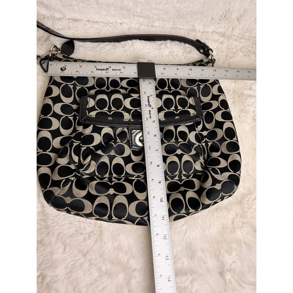 Coach Signature Jacquard Black Grey Hobo Adjustable Crossbody Bag F19232